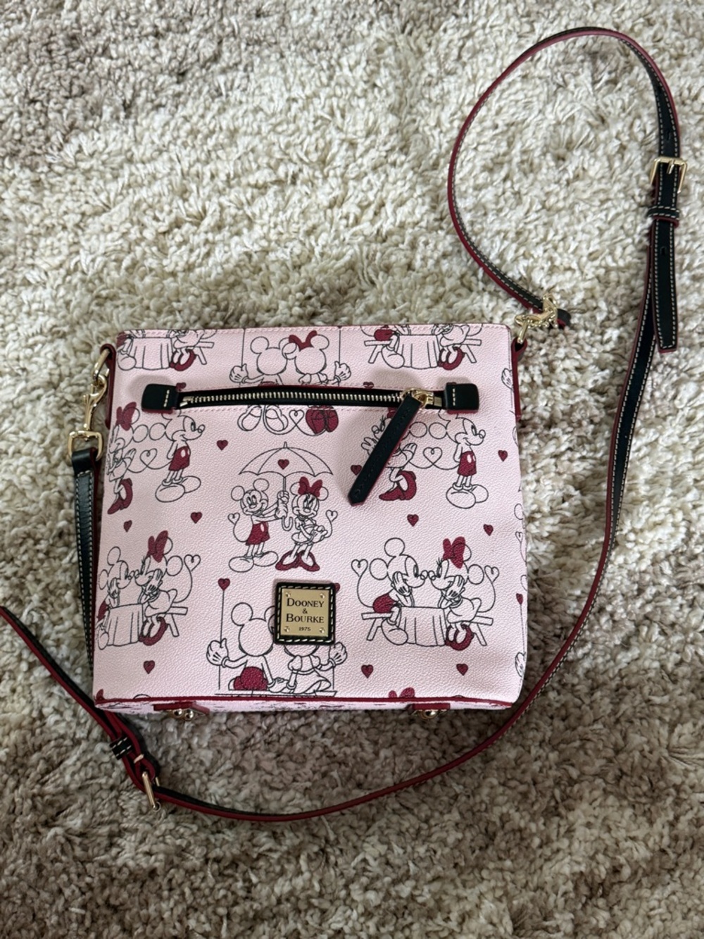 Dooney & Bourke Pink Minnie & Mickey Print Crossbody Bag